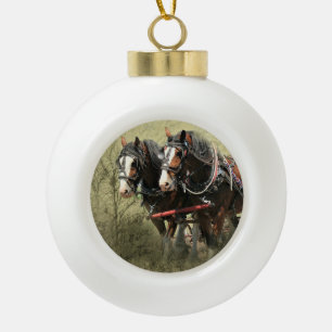 Vintage Weathered Clydesdale Postcard Ceramic Ball Christmas Ornament
