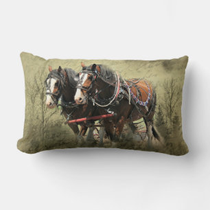 Vintage Weathered Clydesdale Postcard Lumbar Pillow