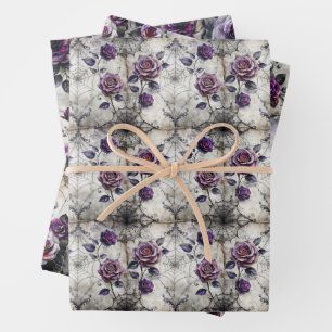 Vintage Webs and Gothic Roses Pattern Wrapping Paper Sheet