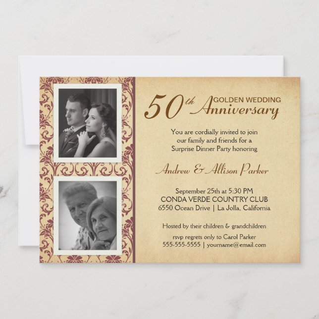 Vintage Wedding Anniversary Invitations - 2 photos (Front)