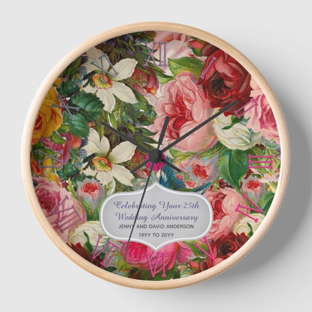 Vintage Wedding Anniversary ROSES - Commemorative  Clock (Front)
