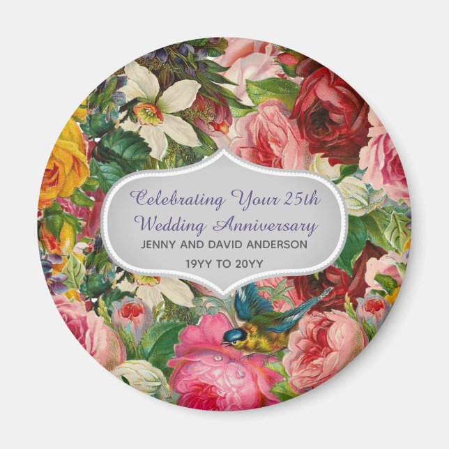 Vintage Wedding Anniversary ROSES - Commemorative Magnet (Front)