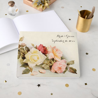 Vintage Wedding Antique Garden Rose Flowers Guest Book