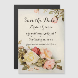 Vintage Wedding Antique Garden Rose Flowers Magnetic Invitation