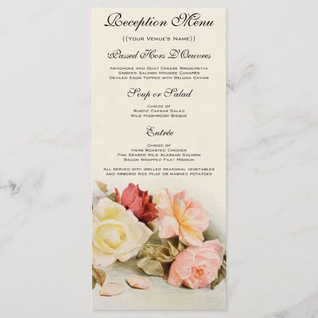 Vintage Wedding Antique Garden Rose Flowers Menu (Front)