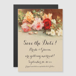 Vintage Wedding, Antique Roses Flowers Still Life Magnetic Invitation