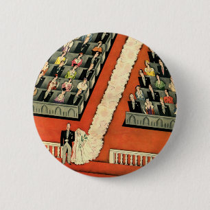 Vintage Wedding, Art Deco Bride and Groom Newlywed 2 Inch Round Button