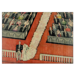 Vintage Wedding, Art Deco Bride and Groom Newlywed Cutting Board