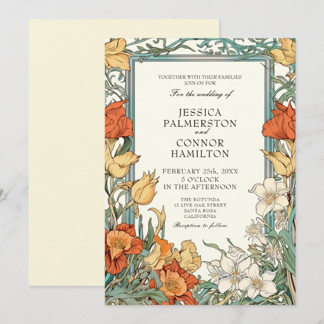 Vintage Wedding Art Nouveau Floral Invitation (Front/Back)