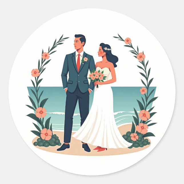 Vintage Wedding Beach Sticker (Front)