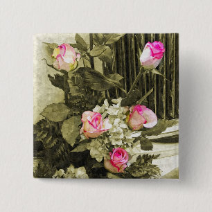 Vintage Wedding Bouquet 2 Inch Square Button