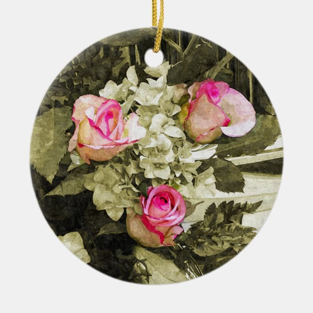 Vintage Wedding Bouquet Ceramic Ornament (Front)