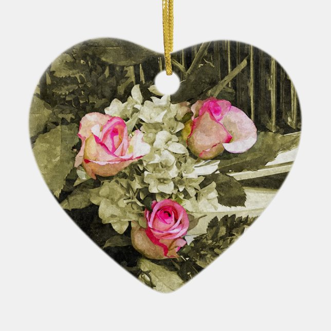Vintage Wedding Bouquet Ceramic Ornament (Front)