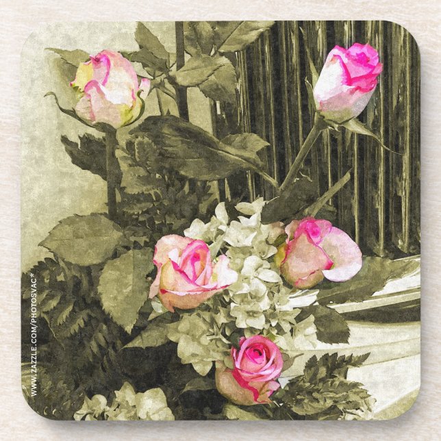 Vintage Wedding Bouquet Coaster (Front)