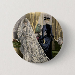 Vintage Wedding Bridal Portrait, Victorian Bride 2 Inch Round Button