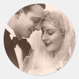 Vintage Wedding Bride and Groom Classic Round Sticker