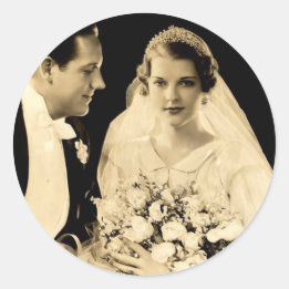 Vintage Wedding Bride and Groom Classic Round Sticker