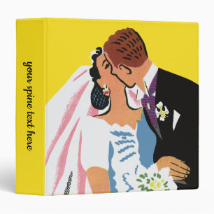 Vintage Wedding, Bride and Groom Newlyweds Kissing Binder