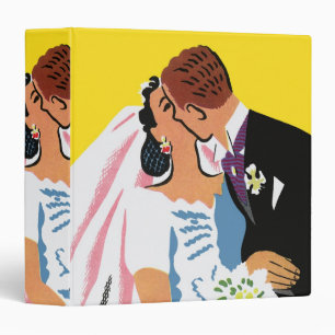 Vintage Wedding, Bride and Groom Newlyweds Kissing Binder