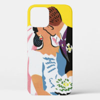 Vintage Wedding, Bride and Groom Newlyweds Kissing