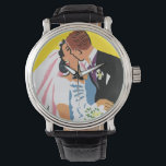 Vintage Wedding, Bride and Groom Newlyweds Kissing Watch<br><div class="desc">You may now kiss the bride! Vintage illustration wedding design featuring bride and groom lovers kissing at their marriage ceremony. The handsome Irish man with ginger hair is wearing a tuxedo and the beautiful woman is wearing a traditional wedding gown, with a veil and holding a bouquet of garden flowers....</div>