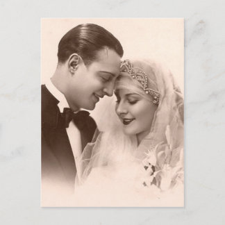 Vintage Wedding Bride and Groom Postcard