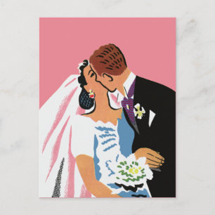 Vintage Wedding, Bride and Groom Save the Date Postcard