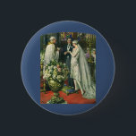 Vintage Wedding, Bride and Groom with Menorah 2 Inch Round Button<br><div class="desc">Vintage illustration love and romance wedding ceremony image featuring a couple getting married in a beautiful synagogue with stained glass windows,  flowers and a seven branch menorah. The bride is wearing a long white wedding gown and the groom is handsome in his tuxedo.</div>