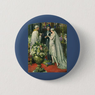 Vintage Wedding, Bride and Groom with Menorah 2 Inch Round Button
