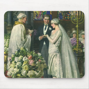 Vintage Wedding, Bride and Groom with Menorah Mouse Pad
