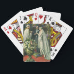Vintage Wedding, Bride and Groom with Menorah Playing Cards<br><div class="desc">Vintage illustration love and romance wedding ceremony image featuring a couple getting married in a beautiful synagogue with stained glass windows,  flowers and a seven branch menorah. The bride is wearing a long white wedding gown and the groom is handsome in his tuxedo.</div>