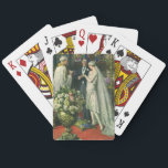 Vintage Wedding, Bride and Groom with Menorah Playing Cards<br><div class="desc">Vintage illustration love and romance wedding ceremony image featuring a couple getting married in a beautiful synagogue with stained glass windows,  flowers and a seven branch menorah. The bride is wearing a long white wedding gown and the groom is handsome in his tuxedo.</div>