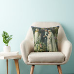 Vintage Wedding, Bride and Groom with Menorah Throw Pillow<br><div class="desc">Vintage illustration love and romance wedding ceremony image featuring a couple getting married in a beautiful synagogue with stained glass windows,  flowers and a seven branch menorah. The bride is wearing a long white wedding gown and the groom is handsome in his tuxedo.</div>