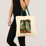 Vintage Wedding, Bride and Groom with Menorah Tote Bag<br><div class="desc">Vintage illustration love and romance wedding ceremony image featuring a couple getting married in a beautiful synagogue with stained glass windows,  flowers and a seven branch menorah. The bride is wearing a long white wedding gown and the groom is handsome in his tuxedo.</div>