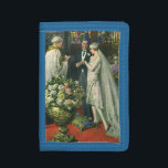 Vintage Wedding, Bride and Groom with Menorah Trifold Wallet<br><div class="desc">Vintage illustration love and romance wedding ceremony image featuring a couple getting married in a beautiful synagogue with stained glass windows,  flowers and a seven branch menorah. The bride is wearing a long white wedding gown and the groom is handsome in his tuxedo.</div>