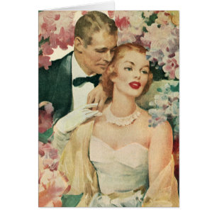 Vintage Wedding, Bride and Groom with Pink Flowers