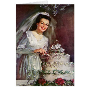 Vintage Wedding, Bride Cutting the Wedding Cake