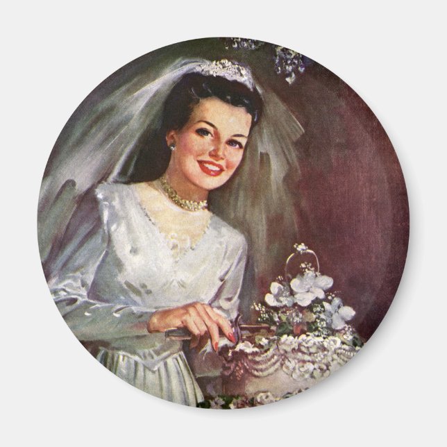 Vintage Wedding, Bride Cutting the Wedding Cake Magnet (Front)