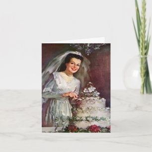 Vintage Wedding, Bride Cutting the Wedding Cake Thank You Card