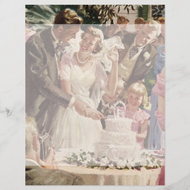 Vintage Wedding Bride Groom Newlyweds Cut the Cake (Front)