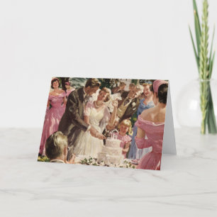 Vintage Wedding Bride Groom Newlyweds Cut the Cake Card