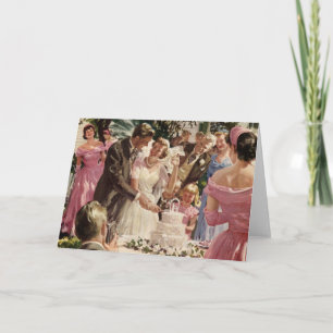 Vintage Wedding Bride Groom Newlyweds Cut the Cake Card