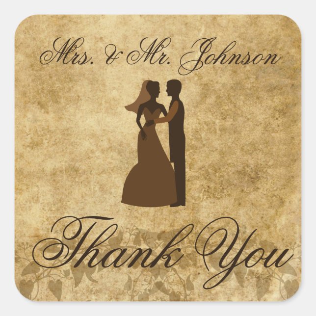 Vintage wedding Bride Groom Thank you Square Sticker (Front)