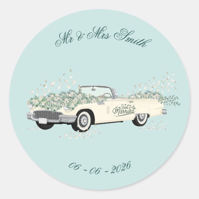 Vintage Wedding Car Favour Sticker (Front)
