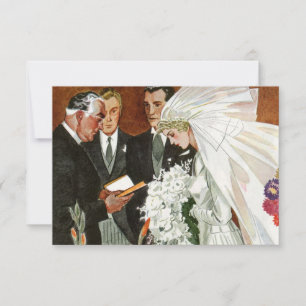 Vintage Wedding Ceremony, Bride and Groom RSVP Card