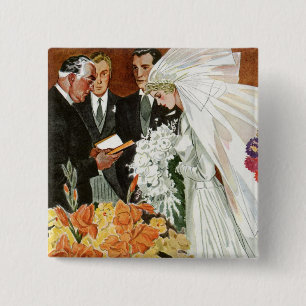 Vintage Wedding Ceremony with Bride and Groom 2 Inch Square Button