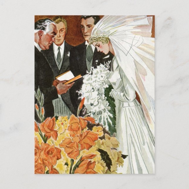 Vintage Wedding Ceremony with Bride and Groom Postcard (Front)