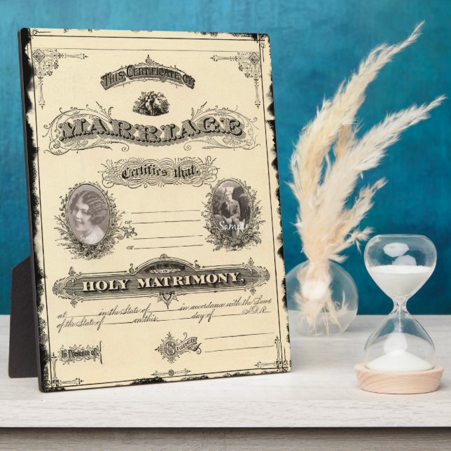 Vintage Wedding Certificate Art Plaque (Side)