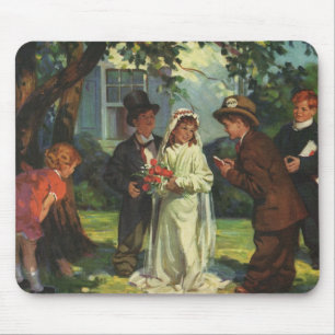 Vintage Wedding, Children Pretend Bride and Groom Mouse Pad