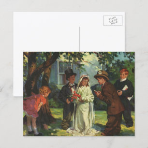 Vintage Wedding, Children Pretend Bride and Groom Postcard